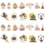 24Pcs 12 Style Halloween Theme Alloy Enamel Pendants, Pumpkin Jack-O'-Lantern & Haunted House & Ghost, Mixed Color, 19.5~32x11~34x1~2mm, Hole: 1.4~2mm, 2pcs/style(ENAM-SC0003-35)