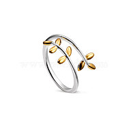 SHEGRACE Fashion 925 Sterling Silver Cuff Rings, Open Rings, with Real 18K Gold Plated Laurel Wreath, Mixed Color, US Size 7 1/4(17.5mm)(JR50A)