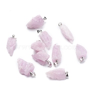 Natural Kunzite Pendants, Rough Raw Stone, with Brass Bails, Grade AAA, Long-Lasting Plated, Nuggets, Platinum, 19~29.5x12.5~23x5.3~9.5mm, Hole: 3.9x3.7mm(G-I295-02P-04)