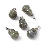 Natural Labradorite Pendants, with Platinum Tone Brass Findings, Gourd Charm, 29.5x18mm, Hole: 6x4mm(G-G846-02P-04)