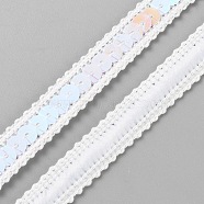 Polyester Ribbons, with Plastic Sequins, White, 1/2 inch(12mm)(SRIB-WH20020-008A)