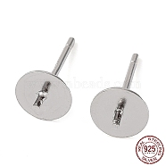 Rhodium Plated 925 Sterling Silver Stud Earring Findings, Flat Pad, for Half Drilled Bead, with S925 Stamp, Real Platinum Plated, 12.5x6mm, Pin: 0.7mm(STER-E068-01C-P)