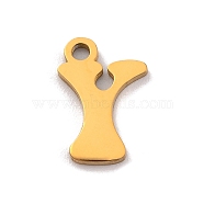 201 Stainless Steel Charms, Laser Cut, Letter Charm, Letter Y, 10.5x7x1mm, Hole: 1.2mm(STAS-U016-01G-Y)