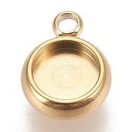 Ion Plating(IP) 304 Stainless Steel Pendant Cabochon Settings, Lace Edge Bezel Cups, Flat Round, Golden, Tray: 6mm, 11x8.5x3mm, Hole: 1.8mm(X-STAS-K202-03B-G)