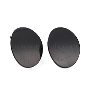 304 Stainless Steel Stud Earring Findings, with Loop, Curved, Oval, Electrophoresis Black, 20x16x0.75mm, Hole: 3.5mm, Pin: 0.8mm(STAS-Q231-10B)