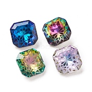 K9 Glass Rhinestone Pointed Back Cabochons, Back Plated, Faceted, Square Octagon, Flower Pattern, Mixed Color, 10x10x5.5mm(RGLA-P030-07A-M01)