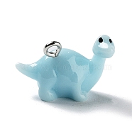 Opaque Resin Pendants, Dinosaur Charms with Platinum Plated Iron Loops, Sky Blue, 14x20.5x10mm, Hole: 1.6mm(X-RESI-P036-01D)