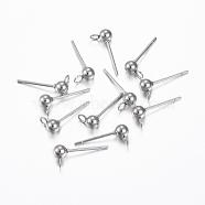 304 Stainless Steel Stud Earring Findings, with Loop, Round, Stainless Steel Color, 16x7x4mm, Hole: 2mm, Pin: 0.8mm(STAS-H376-90)