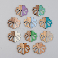 Resin & Walnut Wood Pendants, Flower, Mixed Color, 33.5x38x3mm, Hole: 2mm(RESI-S389-047A)