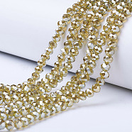 Electroplate Glass Beads Strands, Platinum Plated, Faceted, Rondelle, Dark Khaki, 6x5mm, Hole: 1mm, about 85~88pcs/strand, 16.1~16.5 inch(41~42cm)(EGLA-A034-T6mm-C06)
