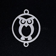 201 Stainless Steel Links connectors, Circle with Owl, For Halloween, Stainless Steel Color, 19.5x15x1mm, Hole: 1.4mm(STAS-S105-JN394-1)