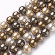 Electroplate Shell Pearl Beads Strands, Round, Dark Goldenrod, 10mm, Hole: 1mm, about 18pcs/strand, 7 inch(17.6cm)(X-BSHE-O019-03F)