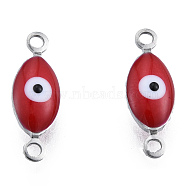 304 Stainless Steel Enamel Connector Charms, Stainless Steel Color, Horse Eye, Dark Red, 14.5x5x3mm, Hole: 1.2mm(STAS-N092-179B)