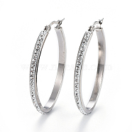 304 Stainless Steel Hoop Earrings, with Polymer Clay Rhinestone, Crystal, Stainless Steel Color, 43x30.5x3mm, Pin: 0.7x1mm(EJEW-L232-037A-01P)