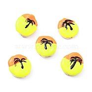 Natural Culture Freshwater Pearl Beads, with Enamel, Flat Round with Coconut Tree Pattern, Orange, 18~19x15~17x4~6mm, Hole: 1mm(PEAR-E015-01B)