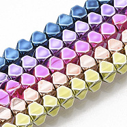 Electroplated Non-magnetic Synthetic Hematite Beads Strands, Polygon, Mixed Color, 3x3x3mm, Hole: 0.5mm, about 124~125pcs/Strand, 15.94 inch(40.5cm)(G-S365-021)