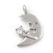 Moon with Smiling Face Brass Micro Pave Clear Cubic Zirconia Pendants, Cadmium Free & Lead Free, Platinum, 17x13x2.5mm, Hole: 1.6mm(KK-G425-07P)