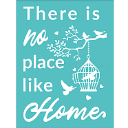 Self-Adhesive Silk Screen Printing Stencil, for Painting on Wood, DIY Decoration T-Shirt Fabric, Turquoise, Bird & Birdcage Pattern, 19.5x14cm(DIY-WH0173-001-D)
