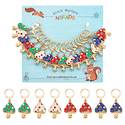 16Pcs 4 Color Alloy Enamel Mushroom Charms Locking Stitch Markers, with Gold Tone 304 Stainless Steel Leverback Earring Findings, Mixed Color, 38mm, Pin: 1x0.8mm, 4Pcs/color(AJEW-PH01455)