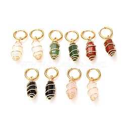 Copper Wire Wrapped Natural & Synthetic Gemstone Dangle Earrings for Women, 304 Stainless Steel Huggie Hoop Earrings, 39mm, Pin: 1mm(EJEW-JE04628)