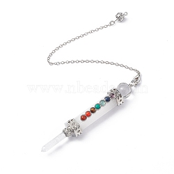 Natural Quartz Crystal Dowsing Pendulums, Bullet Charm, with Brass Chain & Lobster Claw Clasps, Natural Quartz Crystal Tip, Gemstone & Glass Cabochons, 272mm, Hole: 2mm(G-F733-01B)