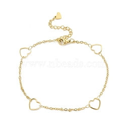 Vacuum Plating 304 Stainless Steel Heart Link Anklet with Cable Chains for Women, Golden, 8-5/8 inch(22cm)(STAS-E001-24G)