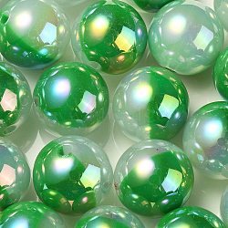 UV Plating Rainbow Iridescent Opaque Acrylic Beads, Two Tone, Round, Green, 17.5mm, Hole: 2.7mm(OACR-C007-01C)