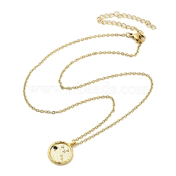 304 Stainless Steel Cubic Zirconia Constellation Flat Round Pendants, Cable Chain Necklaces, Golden, Taurus, 15.35 inch(39cm)(STAS-S145-01E)