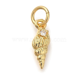 Rack Plating Brass Micro Pave Cubic Zirconia Charms, Cadmium Free & Lead Free, Long-Lasting Plated, Shell Shape, Real 18K Gold Plated, 12x4x2mm, Hole: 3mm(KK-I720-56G)