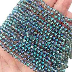 Transparent Electroplate Glass Beads Strands, Full Rainbow Plated, Faceted, Bicone, Dark Sea Green, 3.7x3.2mm, Hole: 0.8mm, about 113~115pcs/strand, 14.17~14.37 inch(36~36.5cm)(EGLA-A039-T3mm-UA12)