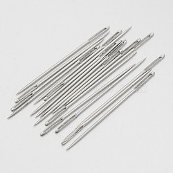 Carbon Steel Sewing Needles, Platinum, 4.6x0.12cm, about 30pcs/bag(AJEW-L037-07)