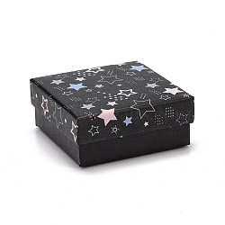 Cardboard Jewelry Boxes, with Black Sponge Mat, for Jewelry Gift Packaging, Square with Star Pattern, Black, 7.25x7.25x3.15cm(CON-D012-04B-02)