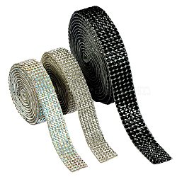 3 Rolls 3 Style Glitter Hotfix Glass Rhinestone Ribbon(Hot Melt Adhesive on the Back), Rhinestone Trimming, Costume Accessories, Mixed Color, 14~16mm, 1 Roll/style(DIY-SZ0007-60)