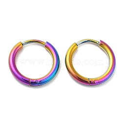 Ion Plating(IP) Titanium Alloy Huggie Hoop Earrings for Women, Rainbow Color, 12 Gauge, 14x2mm(EJEW-A100-01A-RC)