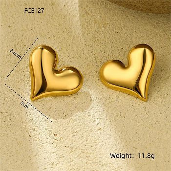 304 Stainless Steel Stud Earrings, for Women, Herat, Golden, 26x30mm