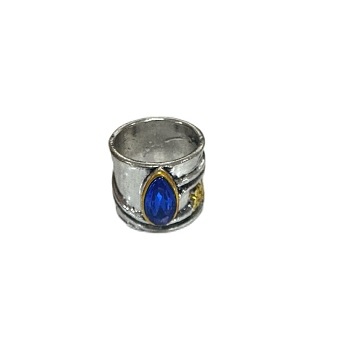 Teardrop & Flower & Leaf Pattern Alloy with Glass Finger Rings, Antique Silver, US Size 6(16.5mm)