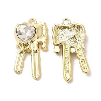 Glass Heart Key Pendants, with Light Gold Alloy Finding, Long-Lasting Plated, Cadmium Free & Lead Free, Clear, 28x15x5mm, Hole: 2mm