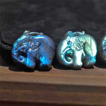 Natural Labradorite Carved Healing Elephant Figurines, Reiki Energy Stone Display Decorations, 35x28mm