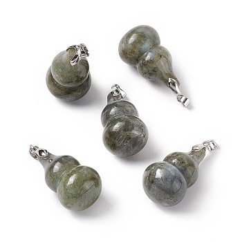 Natural Labradorite Pendants, with Platinum Tone Brass Findings, Gourd Charm, 29.5x18mm, Hole: 6x4mm