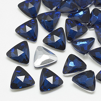 Pointed Back Glass Rhinestone Cabochons, Back Plated, Faceted, Triangle, Montana, 9.5x10x4mm