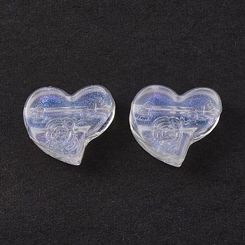 Transparent Acrylic Beads, Glitter Powder, Heart with Flower & Word Love, Clear, 13x15x6mm, Hole: 4.2mm, about 720pcs/500g