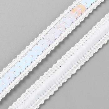 Polyester Ribbons, with Plastic Sequins, White, 1/2 inch(12mm)