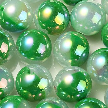 UV Plating Rainbow Iridescent Opaque Acrylic Beads, Two Tone, Round, Green, 17.5mm, Hole: 2.7mm