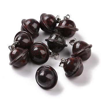 Natural Brecciated Jasper Pendants, Planet Charms, with Platinum Plated Alloy Snap on Bails, 19.5~21.5x18~18.5mm, Hole: 5.5x3.3mm