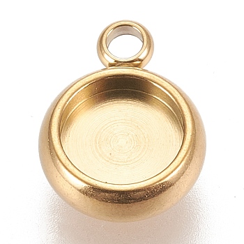 Ion Plating(IP) 304 Stainless Steel Pendant Cabochon Settings, Lace Edge Bezel Cups, Flat Round, Golden, Tray: 6mm, 11x8.5x3mm, Hole: 1.8mm