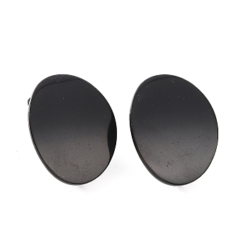 304 Stainless Steel Stud Earring Findings, with Loop, Curved, Oval, Electrophoresis Black, 20x16x0.75mm, Hole: 3.5mm, Pin: 0.8mm