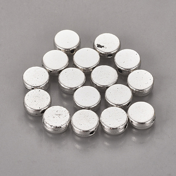 Tibetan Style Alloy Beads, Cadmium Free & Lead Free, Flat Round, Antique Silver, about 7mm in diameter, 3mm thick, hole: 1mm