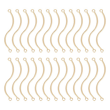 30Pcs Brass Connector Charms, Warp Shaped Links, Real 18K Gold Plated, 34.5x5.5x1mm, Hole: 1.5mm