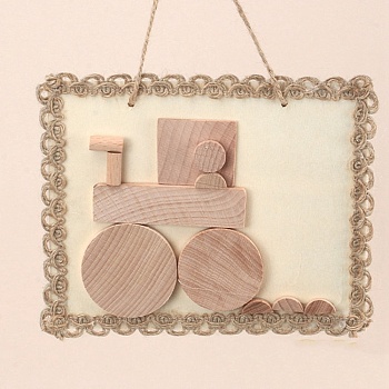 DIY Tractor Painting Handmade Materials Package for Parent-Child, including Unfished Wood Cabochons, Picture Frame, Rope and Cotton Ribbon, BurlyWood, 12x15x0.25cm, Hole: 3mm