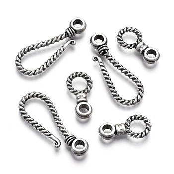 Tibetan Style Alloy Hook and Eye Clasps, Cadmium Free & Lead Free, Antique Silver, Hook: 39x15x4mm, hole: 4mm, Eye Clasps: 23x12x4mm, hole: 4mm, about 210set/1000g